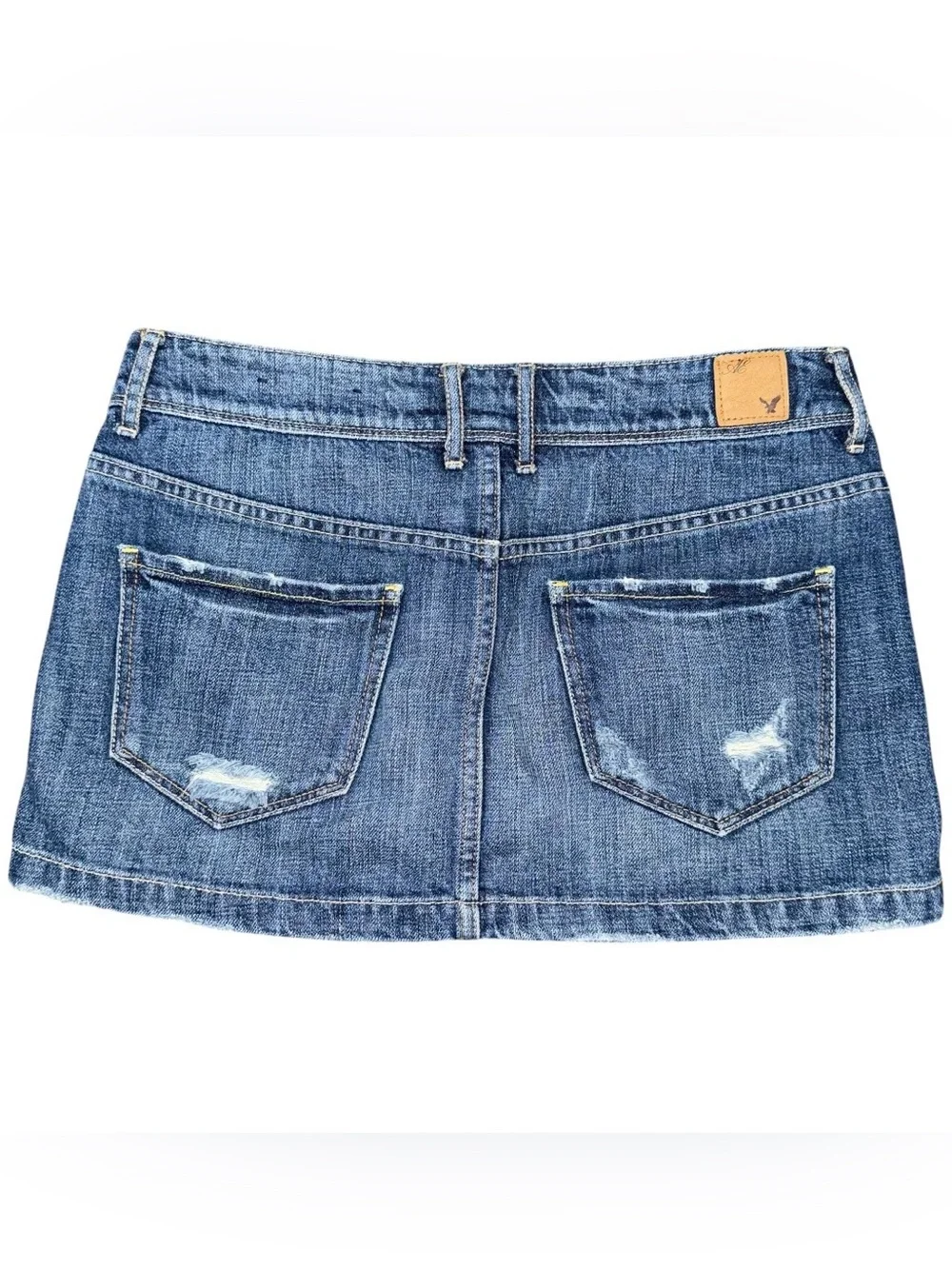 VTG Y2K American Eagle Low Rise Micro Mini Jean Skirt Distressed Denim Utility 2